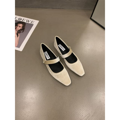 Square Toe Velvet Mary Jane Shoes