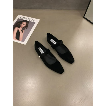 Square Toe Velvet Mary Jane Shoes