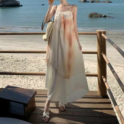 Spaghetti Strap Print Maxi A-Line Dress