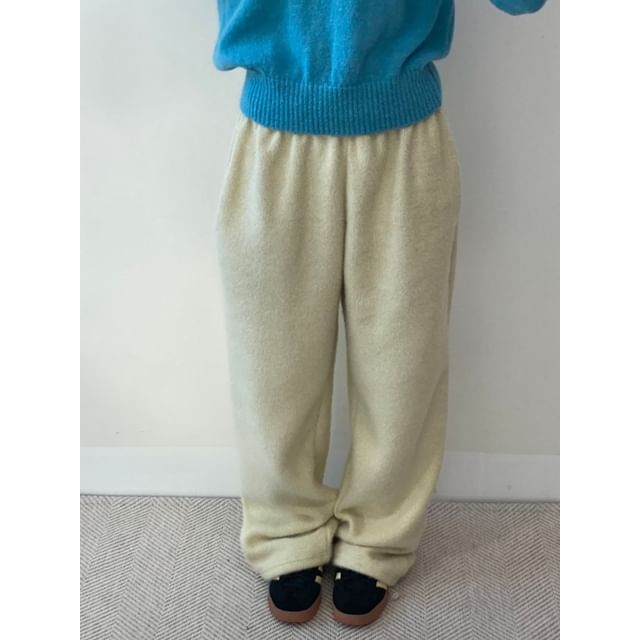 Mid Rise Plain Fleece Wide Leg Sweatpants