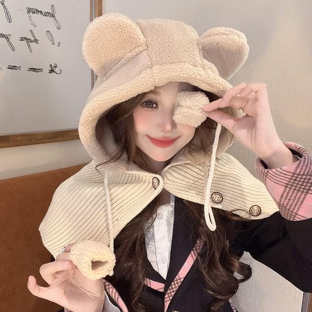 Bear Ear Faux Shearling Balaclava