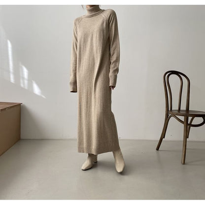 Long-Sleeve Turtleneck Knit Maxi Dress