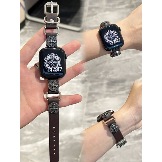 Star Alloy Studded Faux Leather Apple Watch Band