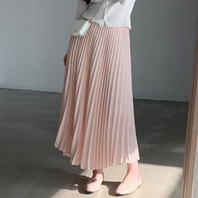 Elastic Waist Accordion Pleated Midi Skirt
