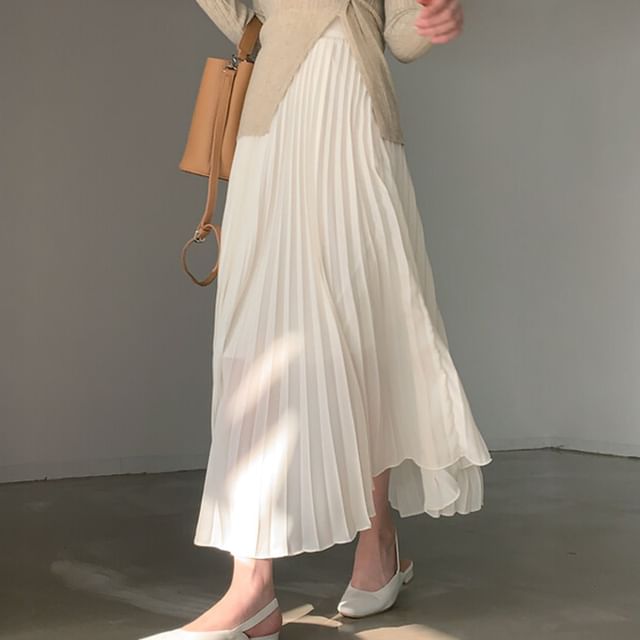 Elastic Waist Accordion Pleated Midi Skirt