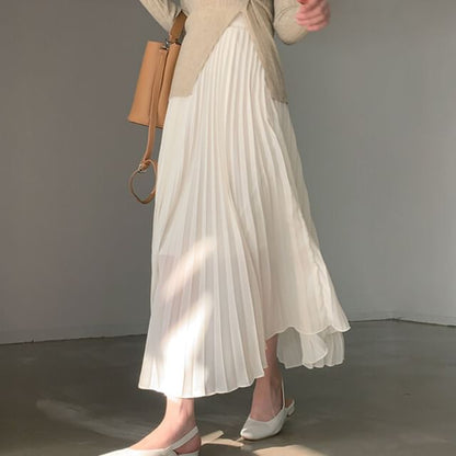 Elastic Waist Accordion Pleated Midi Skirt