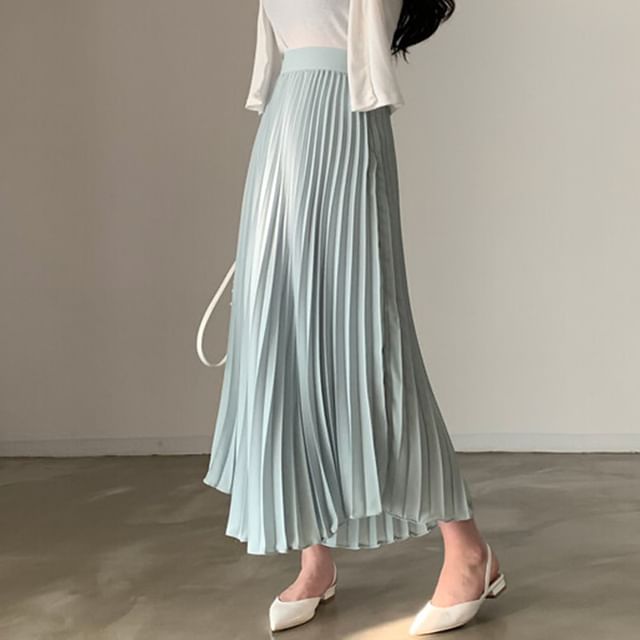 Elastic Waist Accordion Pleated Midi Skirt