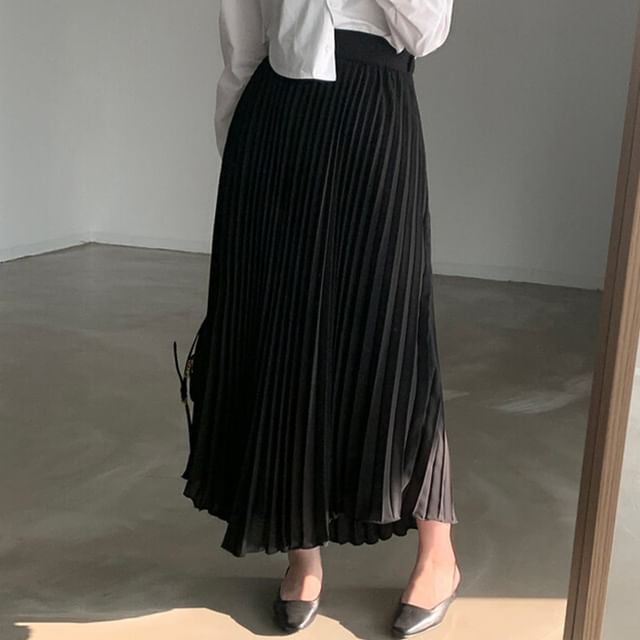 Elastic Waist Accordion Pleated Midi Skirt