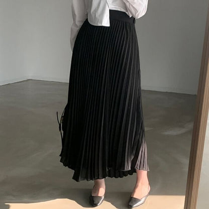Elastic Waist Accordion Pleated Midi Skirt