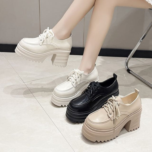 Lace-Up Platform Chunky Heel Derby Shoes