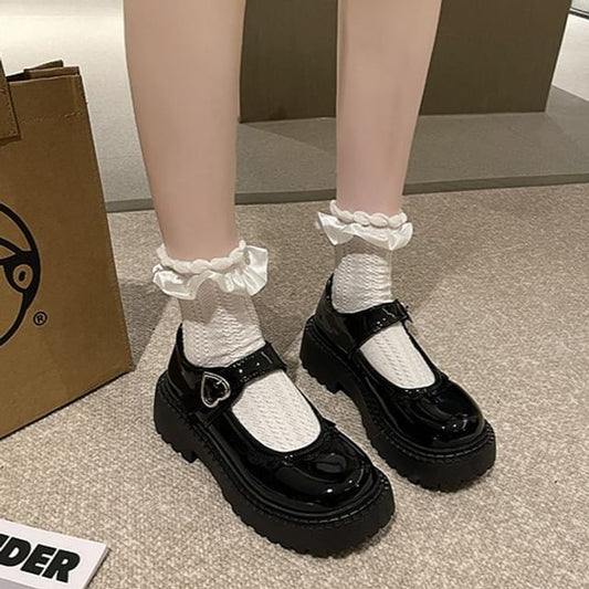 Heart Buckled Platform Mary Jane Shoes