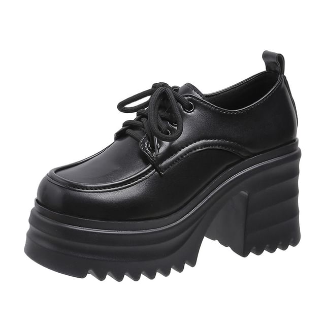 Lace-Up Platform Chunky Heel Derby Shoes