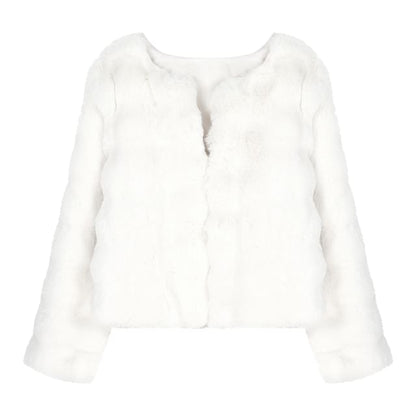 Plain Fluffy Open Front Jacket / Mid Rise Plain Wide Leg Pants