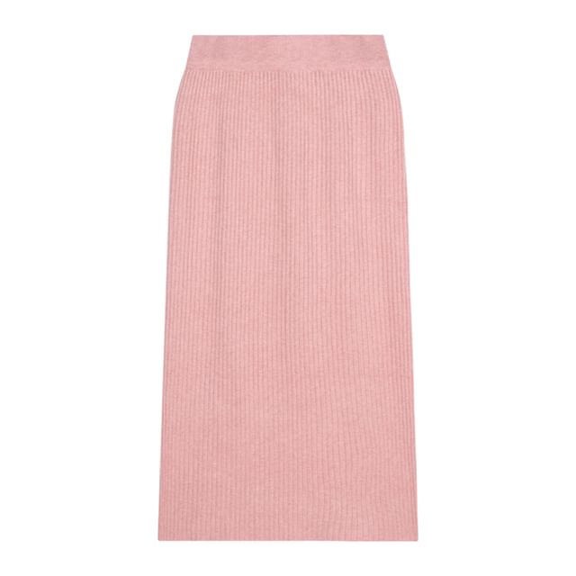 Ribbed Knit Maxi Pencil Skirt with High Rise