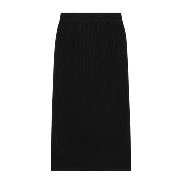 Ribbed Knit Maxi Pencil Skirt with High Rise