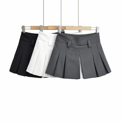 Low-Rise Color-Block Mini Pleated A-Line Skirt