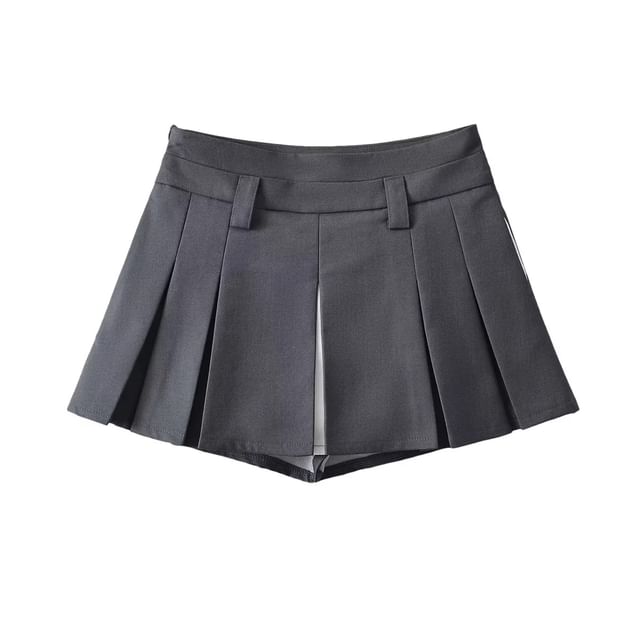 Low-Rise Color-Block Mini Pleated A-Line Skirt