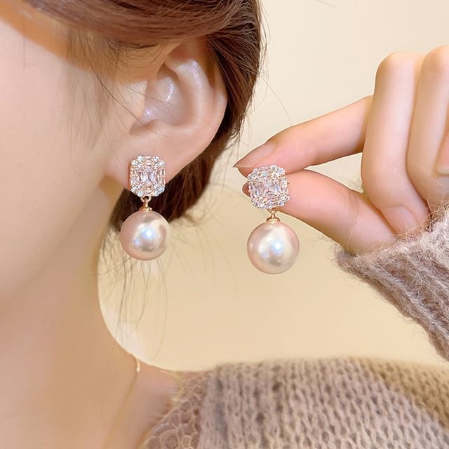 Rhinestone Earring Pearl Drop Faux