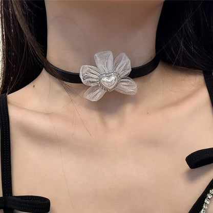 Leather Faux Choker Heart Floral