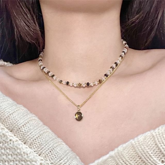 Pendant Gemstone Necklace Layered Beaded