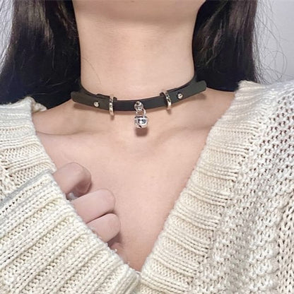 Bell Faux Choker Pendant Leather