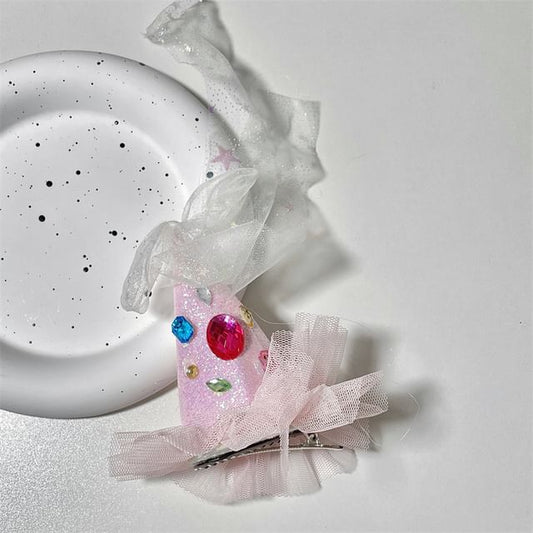 Rhinestone Mesh Party Hat Hair Clip