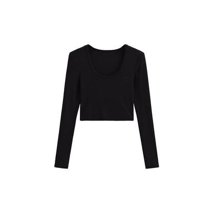 Crew Neck Long-Sleeve Tee Paired with High-Rise Solid Maxi A-Line Skirt