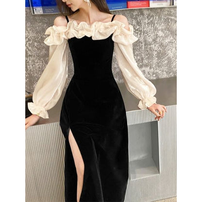Two Long-Sleeve Cold Shoulder Gown A-Line Tone Evening