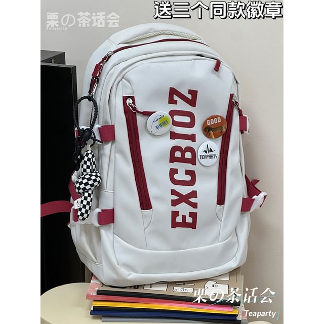 Lettering Print Buckle Backpack