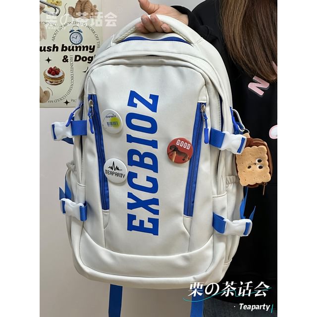 Lettering Print Buckle Backpack