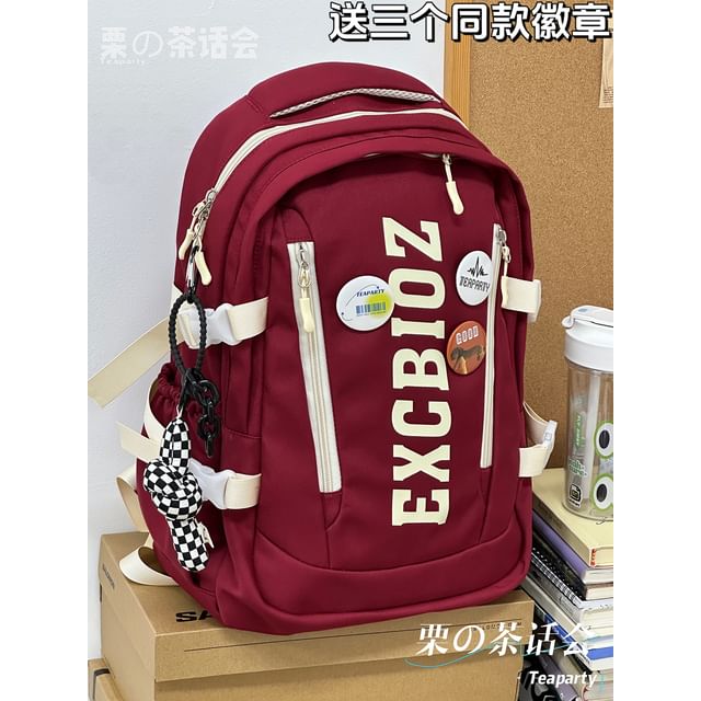 Lettering Print Buckle Backpack