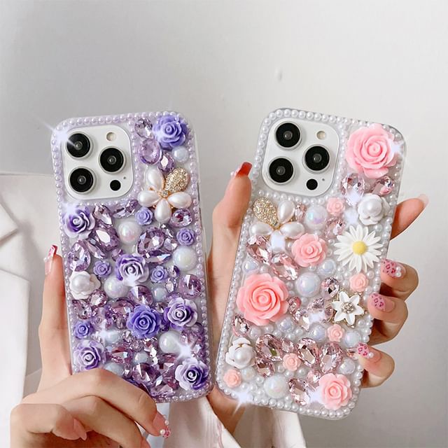 Rhinestone Phone Case Floral