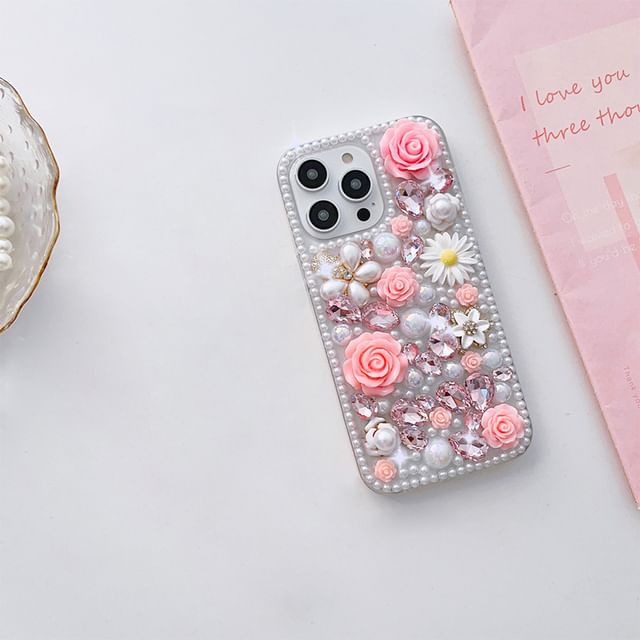 Rhinestone Phone Case Floral