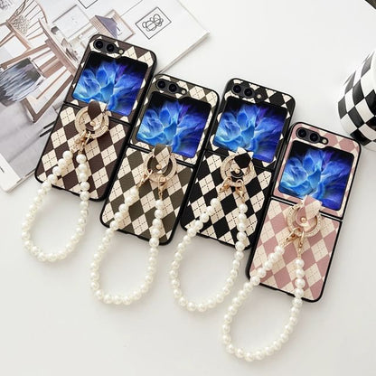 Case Faux Argyle Strap Pearl Phone