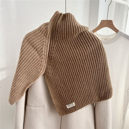 Turtleneck Two Tone Slit Knit Shawl