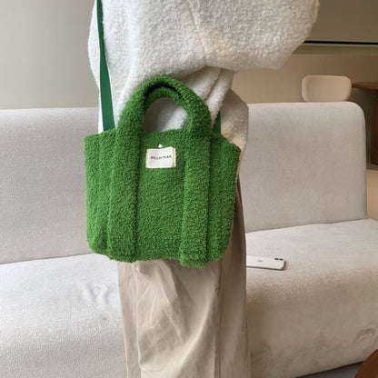 Plain Fleece Crossbody Tote Bag