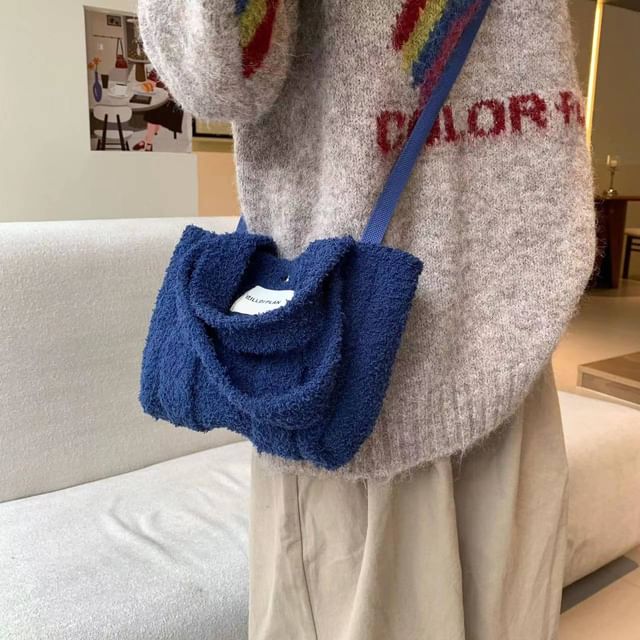 Plain Fleece Crossbody Tote Bag