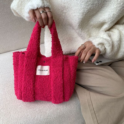 Plain Fleece Crossbody Tote Bag