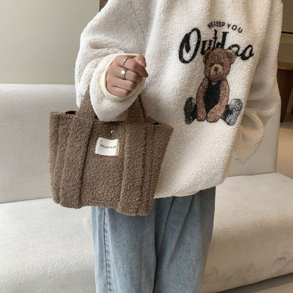 Plain Fleece Crossbody Tote Bag