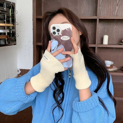 Plain Ribbed Knit Fingerless Gloves