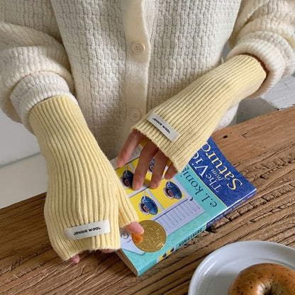 Plain Ribbed Knit Fingerless Gloves