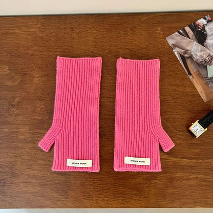 Plain Ribbed Knit Fingerless Gloves