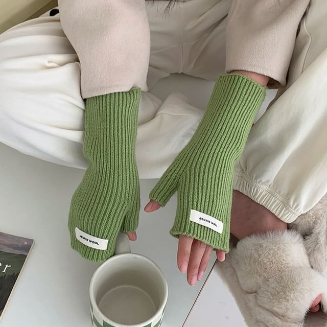 Plain Ribbed Knit Fingerless Gloves