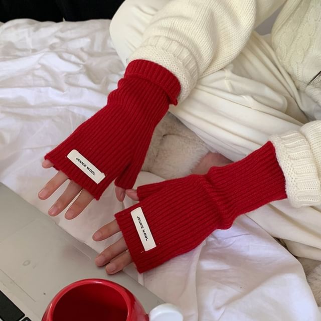 Plain Ribbed Knit Fingerless Gloves