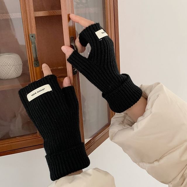 Plain Ribbed Knit Fingerless Gloves