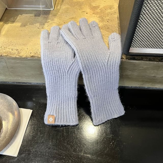Plain Ribbed Knit Gloves