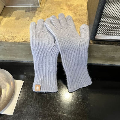 Plain Ribbed Knit Gloves