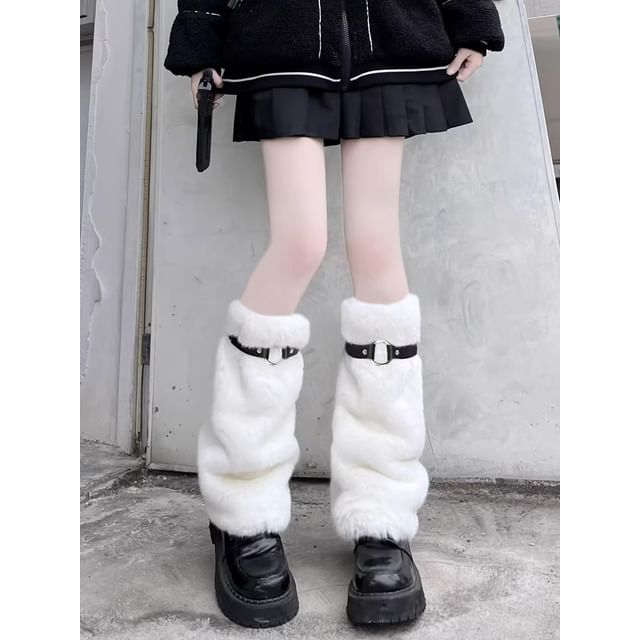 Plain Buckled Fluffy Leg Warmers