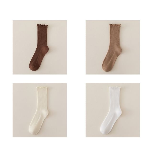 Set of 2 Paris: Plain Ribbed Ruffle Trim Socks