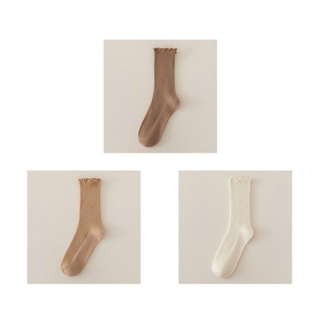 Set of 2 Paris: Plain Ribbed Ruffle Trim Socks